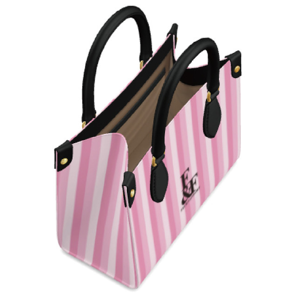 ミニボンチャーチ ミニショッパー・バッグ ブラック 花柄 オシャレ ストライプ ピンク オシャレ かわいい ハンドバッグ 4枚目の画像