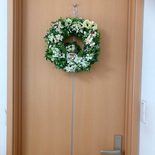 蛙カエルのグリーンフラワーリース アーティフィシャル造花リース