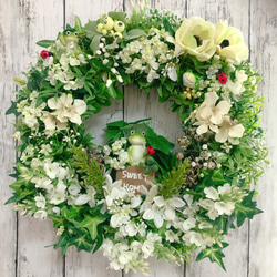 蛙カエルのグリーンフラワーリース アーティフィシャル造花リース