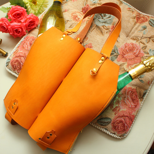 ボトルバッグ (ツイン) イエロー 山吹色 牛革 レザー ワインや日本酒