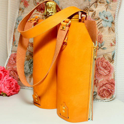 ボトルバッグ (ツイン) イエロー 山吹色 牛革 レザー ワインや日本酒