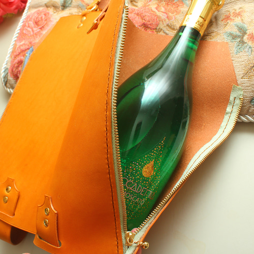 ボトルバッグ (ツイン) イエロー 山吹色 牛革 レザー ワインや日本酒