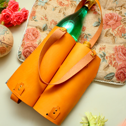 ボトルバッグ (ツイン) イエロー 山吹色 牛革 レザー ワインや日本酒