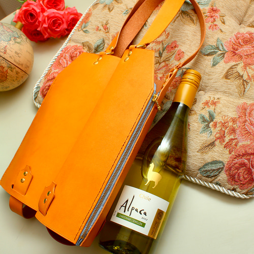 ボトルバッグ (ツイン) イエロー 父の日 贈り物 山吹色 牛革 レザー  