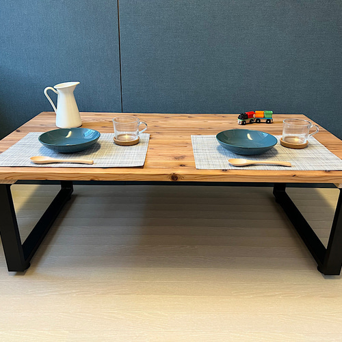 オーダー】 ローテーブル 長方形 140cm 80cm 杉 折畳み脚 木組 角