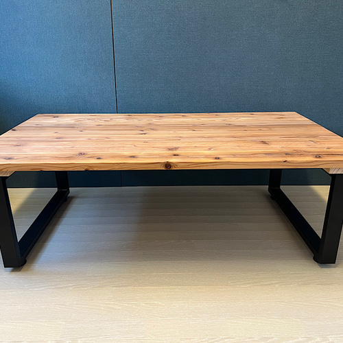 オーダー】 ローテーブル 長方形 140cm 80cm 杉 折畳み脚 木組 角
