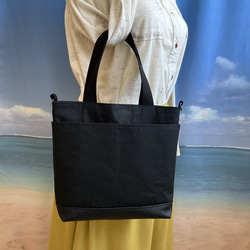 ポケット5室 帆布　ふわふわ　トートバッグ　ランチバック　ショルダー可能　帆布黒色　お好みの色に変更可能 4枚目の画像
