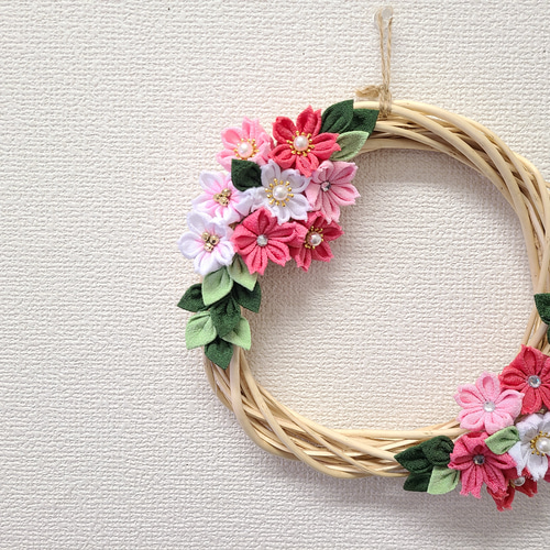 つまみ細工リース 【桜】 送料無料 リース kirarin 通販 つまみ細工リース 【桜】 送料無料 リース kirarin 通販