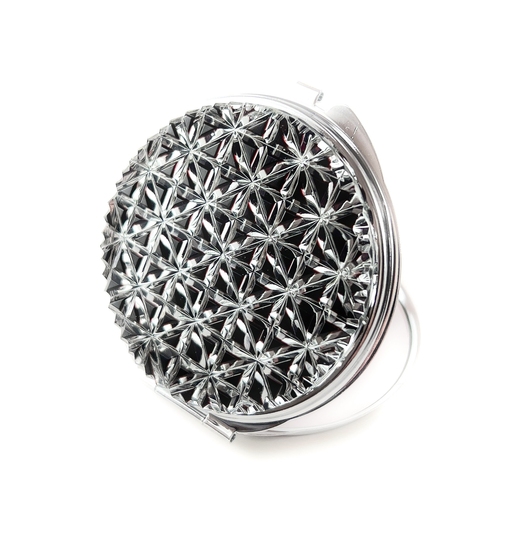 東京切子コンパクトミラー　麻乃葉　Silver  ”Smoky Quartz”　スモーキークオーツ