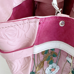 プリモ ハンドバッグ ローズ ベビーピンク 花 刺繍 15枚目の画像