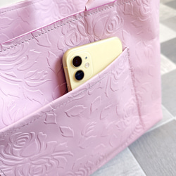 プリモ ハンドバッグ ローズ ベビーピンク 花 刺繍 7枚目の画像