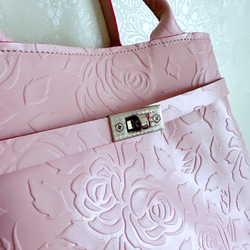プリモ ハンドバッグ ローズ ベビーピンク 花 刺繍 17枚目の画像