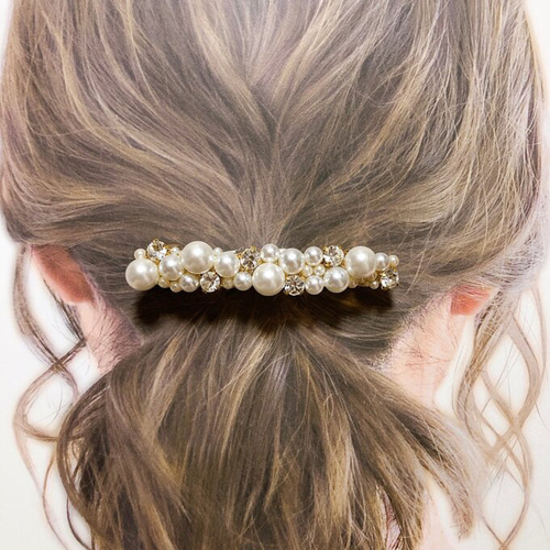 ホワイトパールとビジューのキラキラバレッタ バレッタ Anty 通販