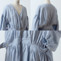 Cache coeur 縮褶 2way 洋裝 - 法國亞麻/淡藍色 第18張的照片