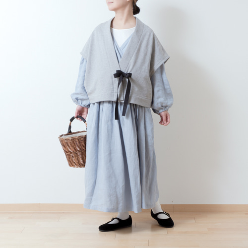 カシュクールギャザー2wayワンピース-フレンチリネン/ペール カシュクールギャザー2wayワンピース-フレンチリネン/ペール