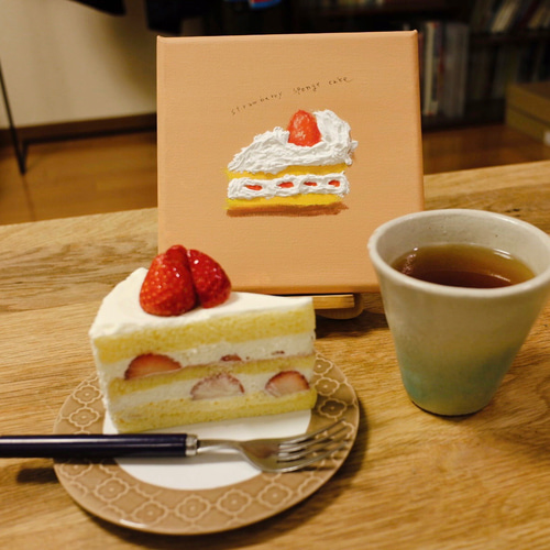 受注制作 ショートケーキの絵 キャンバスアート 絵画 nutnuts.n 通販 