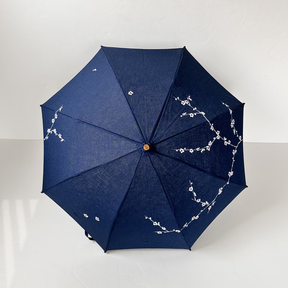可定制/手繪遮陽傘/藏青色&lt;白梅花&gt; 第1張的照片
