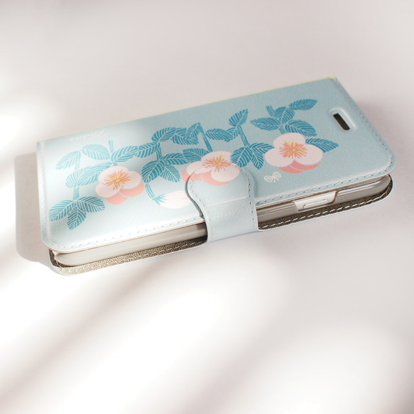 【名入れ 無料】パンジー 手帳型 スマホケース（カード入れ・スタンド）全機種対応 ミント&ピンク&イエロー 9枚目の画像