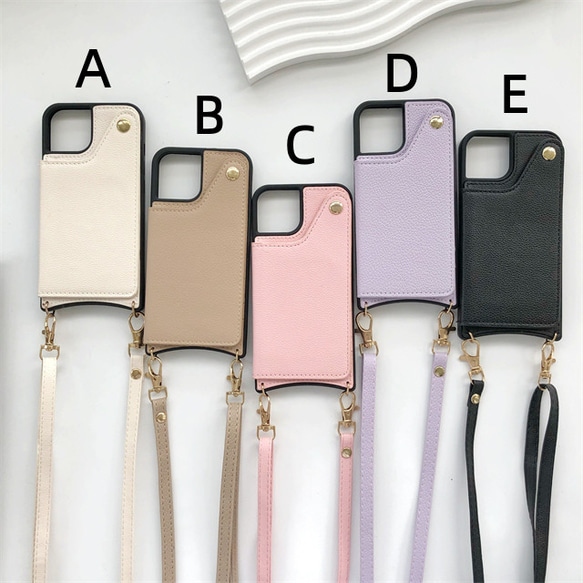 〈5色から選べます♪〉 iPhone15/15Pro ストラップ付き スマホケース ミラー付き 2枚目の画像