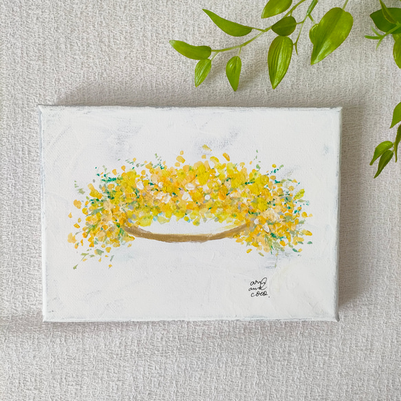 ミモザの花かんむり　キャンバス画　原画 4枚目の画像