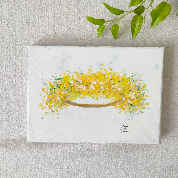 ミモザの花かんむり　キャンバス画　原画 5枚目の画像