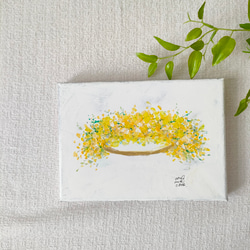 ミモザの花かんむり　キャンバス画　原画 3枚目の画像