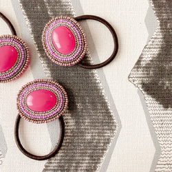 ❤︎SALE❤︎】ガラス製カボションビーズ刺繍ヘアゴム(ピンク