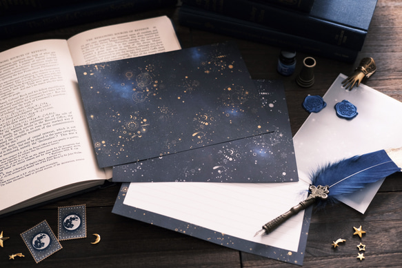 銀河の彼方まで広がる、天体総柄 レターセット 2枚目の画像