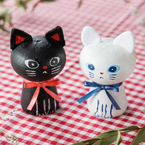 猫と兎の縮緬人形2体セット 【創作兎雛人形】兎兎家ととや作家一点物