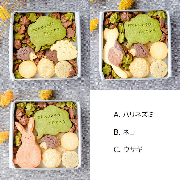 アニマルメッセージクッキー缶（ネコ・ウサギ・ハリネズミ）＊発酵バターと米油使用＊ 1枚目の画像