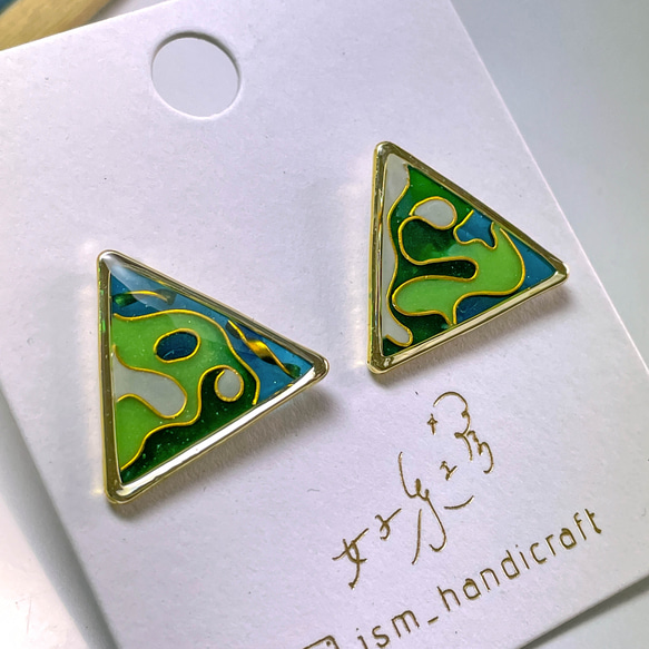 苔蘚軌跡 | 耳環 Traces of moss Earrings | cloisonné 第3張的照片