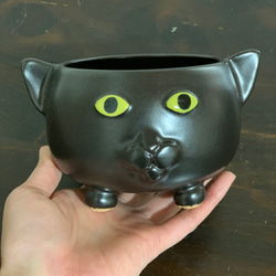 陶器　黒猫さんの植木鉢 7枚目の画像
