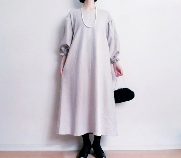 数量限定〉着回せるナチュラルなフォーマルワンピース♪ LINEN100% 霞  
