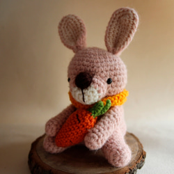 【布棉花】手鉤玩偶 毛線動物 粉紅小兔與紅蘿蔔 第2張的照片