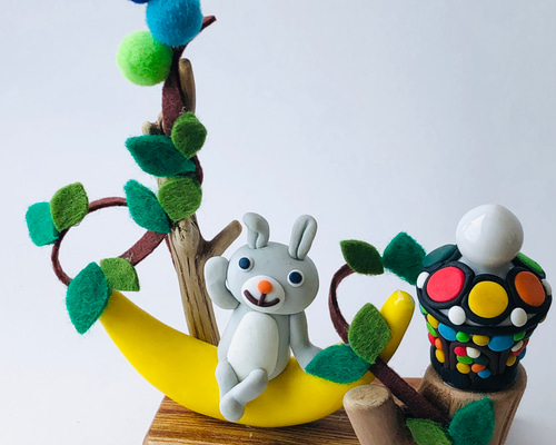 clayart nendog 月とうさぎ 立体・オブジェ nendog 通販 15403238
