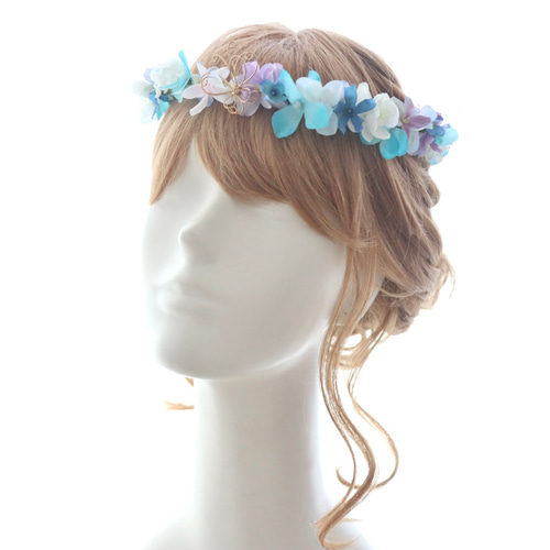 花かんむり　花冠 大人サイズもオーダー可】プリザーブドフラワー花冠 水色/花かん