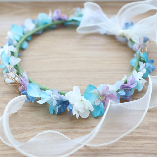 ウエディング　花冠 花冠＊サムシングブルーで幸せを願う青紫の花かんむり ヘッド