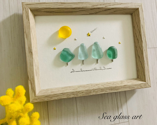 シーグラスアート 癒しの森 満月 お月見 北欧 ガラス細工 海の宝石