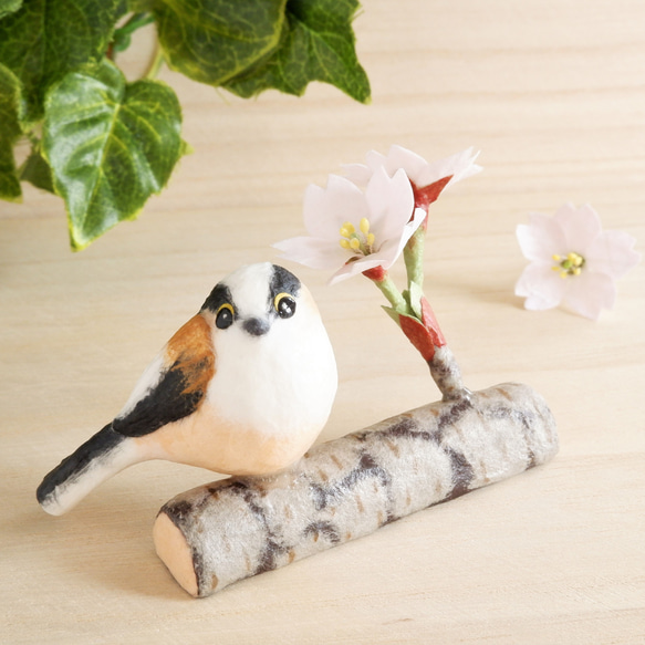 和紙インテリア『桜とエナガ』／ソメイヨシノ　野鳥　春インテリア 3枚目の画像