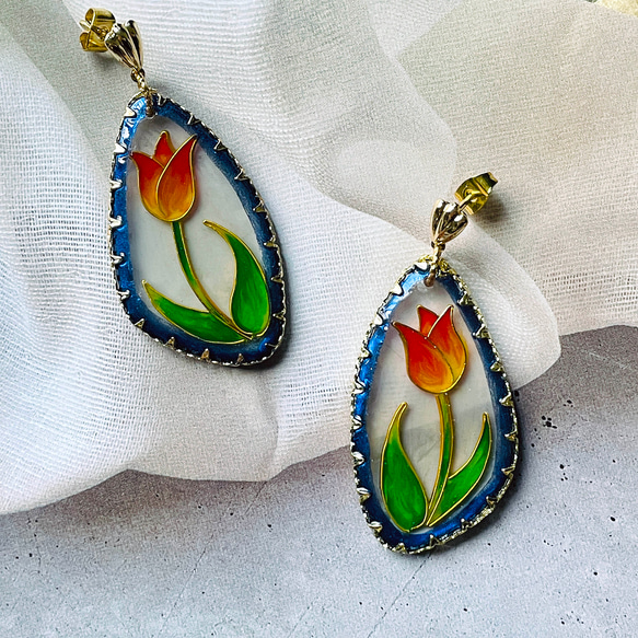 鬱金香 |  耳環 Tulip Earrings | cloisonné 第5張的照片