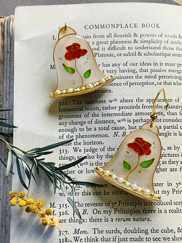 Handmade Beloved rose Earrings | cloisonné 1枚目の画像