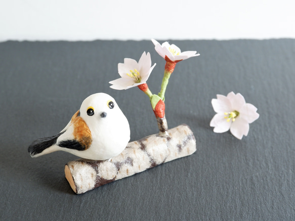 和紙インテリア『桜とシマエナガ』／ソメイヨシノ　野鳥　春インテリア 1枚目の画像