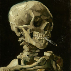 -Head Of A Skelton With A Burning Cigarette-　ピンバッチ アート 2枚目の画像