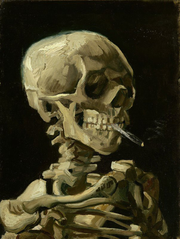 -Head Of A Skelton With A Burning Cigarette-　ピンバッチ アート 2枚目の画像