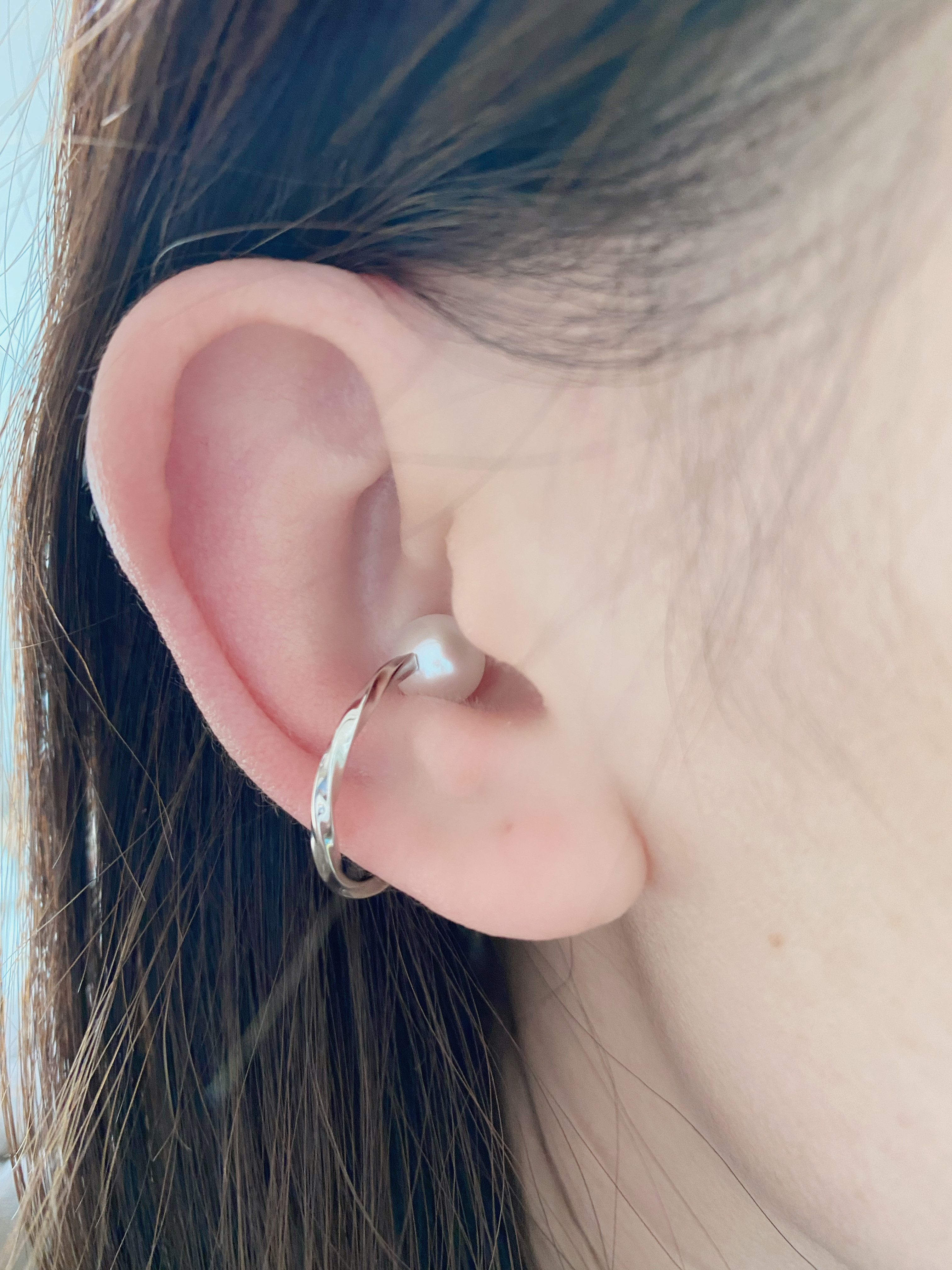 送料無料3wayシルバーイヤーカフ&リング　大粒天然淡水パール　イヤーカフ　925シルバー