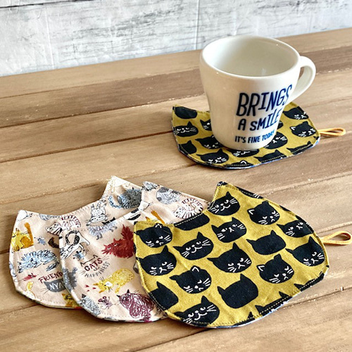 送料無料】猫型 ネコ型 猫耳 布製 コースターセット リバーシブル