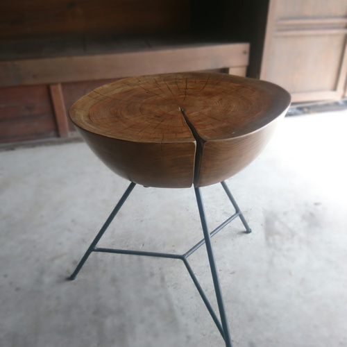 天然ひのき 無垢材 アイアン サイドテーブル 丸太 サイドテーブル 里好