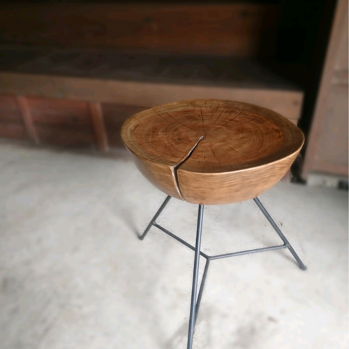 天然ひのき 無垢材 アイアン サイドテーブル 丸太 サイドテーブル 里好