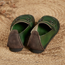 レディースシューズ　本革レザー　オールシーズン　ハンドメイド　天然ゴム 履きやすい　疲れにくい　グリーン色 SH57 11枚目の画像