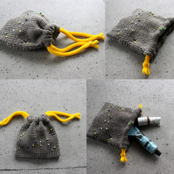 【手編みキット】 カラフルドットの巾着ポーチ (glittknit-9) 4枚目の画像